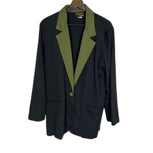 Vintage 90s Black Green Collar Longline Single Button Blazer Large